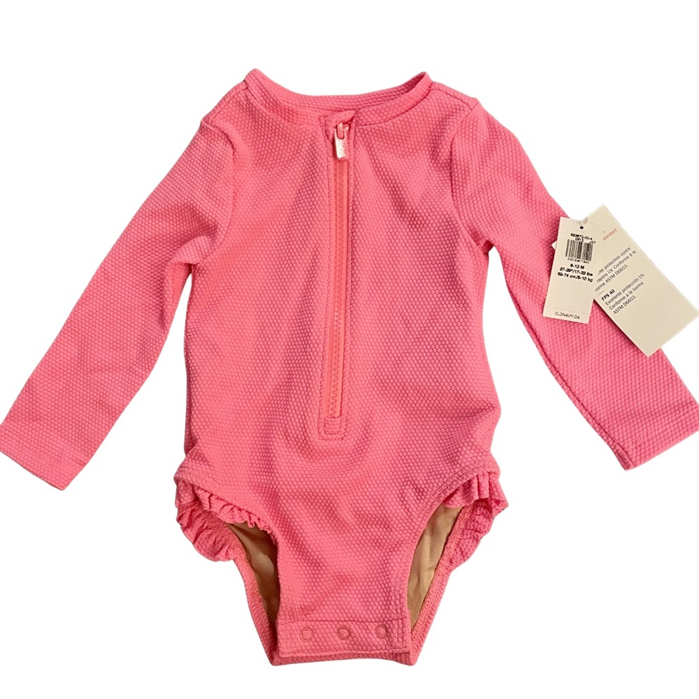NWT Old Navy Baby Pink Textured Zip-Front Rashguard Swimsuit 6-12M